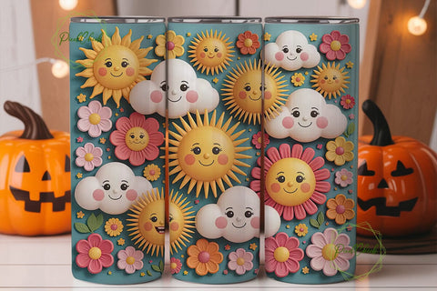 Happy Sun and Clouds Tumbler Wrap Sublimation PixelChick 
