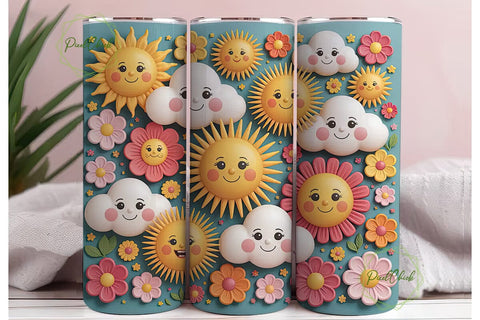 Happy Sun and Clouds Tumbler Wrap Sublimation PixelChick 