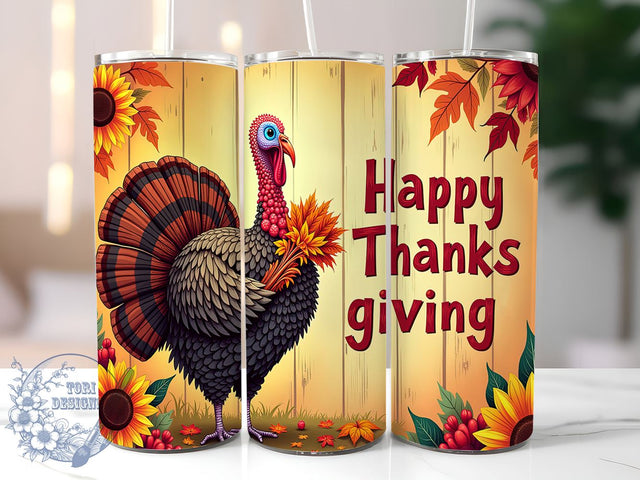Happy Thanksgiving 20oz Skinny Tumbler PNG, Country Fall Tumbler Sublimation Wrap, Straight & Tapered Tumbler Wrap, Instant Digital Download Sublimation ToriDesigns 