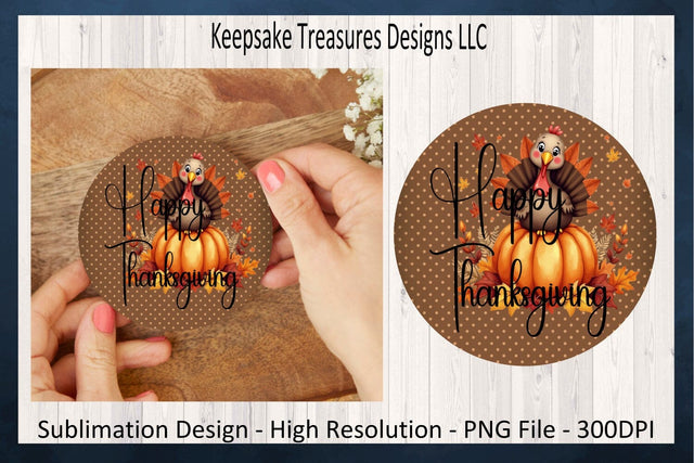 'Happy Thanksgiving' Autumn Leaves and Turkey Pumpkin Round and Square Coaster Set Sublimation Keepsake Treasures Designs LLC. 