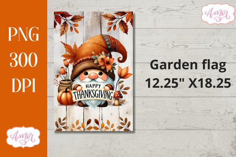 Happy thanksgiving garden flag sublimation | Cute gnome PNG Sublimation Amorclipart 