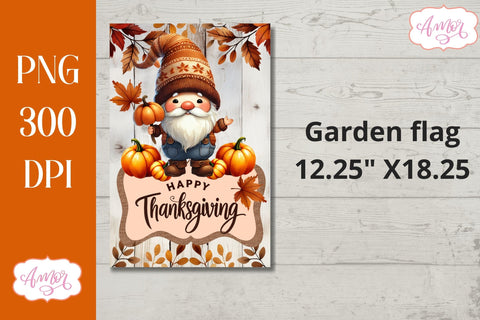 Happy thanksgiving garden flag sublimation | Cute gnome PNG Sublimation Amorclipart 