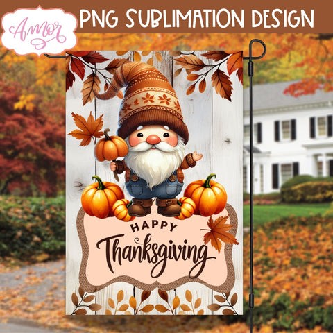 Happy thanksgiving garden flag sublimation | Cute gnome PNG Sublimation Amorclipart 
