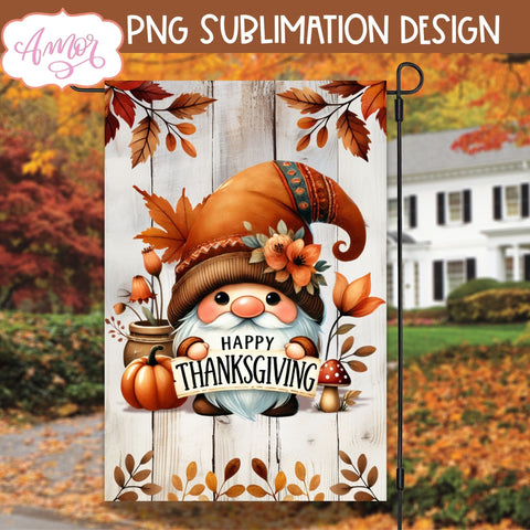 Happy thanksgiving garden flag sublimation | Cute gnome PNG Sublimation Amorclipart 