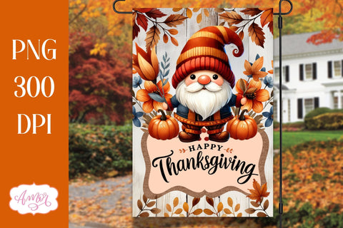 Happy thanksgiving garden flag sublimation | Cute gnome PNG Sublimation Amorclipart 