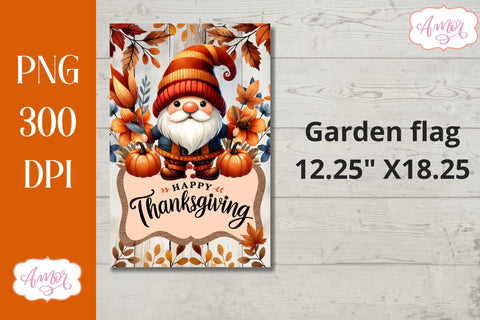 Happy thanksgiving garden flag sublimation | Cute gnome PNG Sublimation Amorclipart 