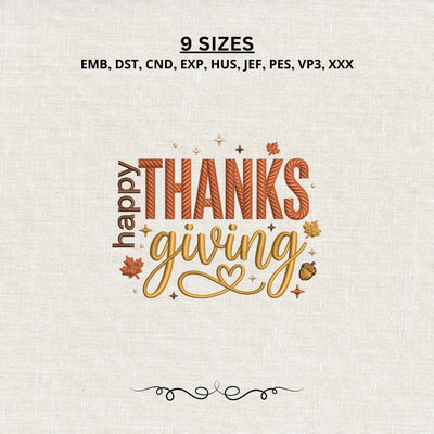 Happy Thanksgiving Machine Embroidery Design PES DST Stitch Pattern Files Embroidery/Applique DESIGNS PatternFeed8 
