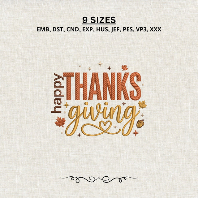 Happy Thanksgiving Machine Embroidery Design PES DST Stitch Pattern Files Embroidery/Applique DESIGNS PatternFeed8 