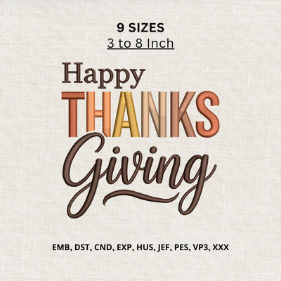 Happy Thanksgiving Machine Embroidery Design – Thanksgiving Quote Embroidery File Embroidery/Applique DESIGNS PatternFeed8 