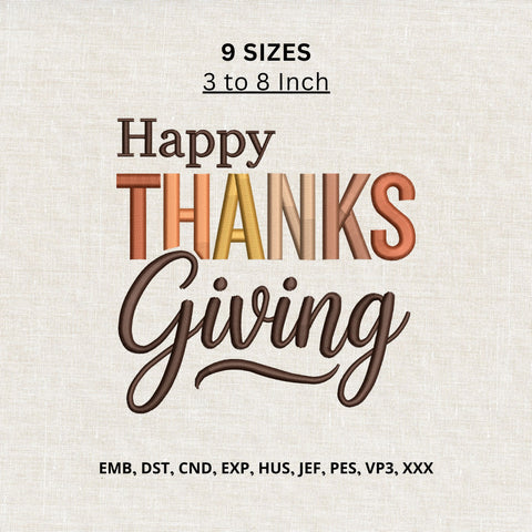 Happy Thanksgiving Machine Embroidery Design – Thanksgiving Quote Embroidery File Embroidery/Applique DESIGNS PatternFeed8 