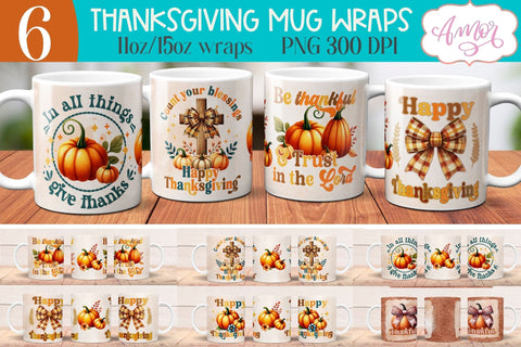 Happy Thanksgiving mug wrap PNG | Christian mugs png designs BUNDLE Sublimation Amorclipart 