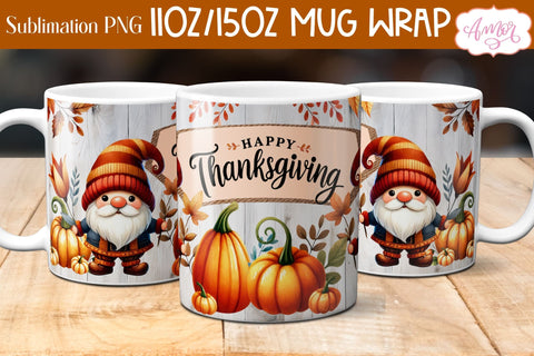 Happy Thanksgiving mug wrap PNG for sublimation | Fall gnome Sublimation Amorclipart 