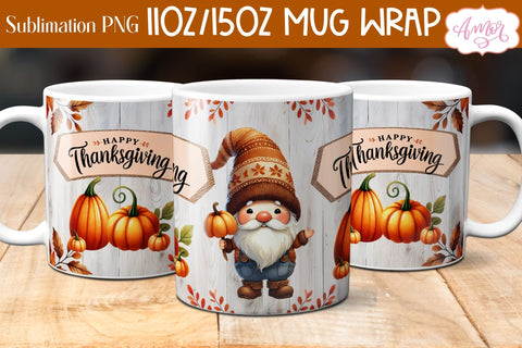 Happy Thanksgiving mug wrap PNG for sublimation | Fall gnome Sublimation Amorclipart 