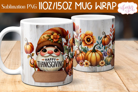 Happy Thanksgiving mug wrap PNG for sublimation | Fall gnome Sublimation Amorclipart 