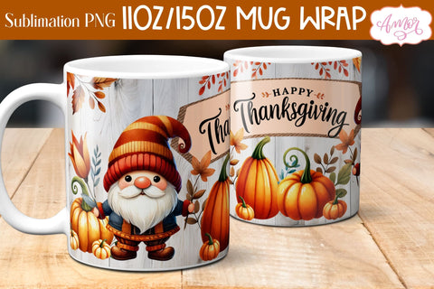 Happy Thanksgiving mug wrap PNG for sublimation | Fall gnome Sublimation Amorclipart 