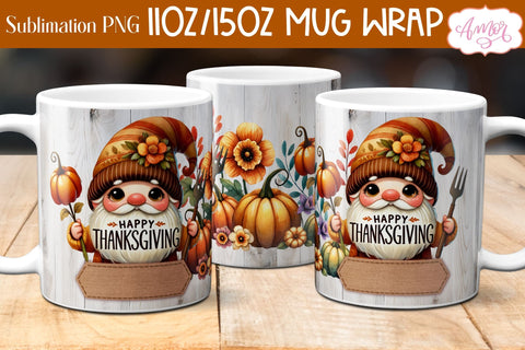 Happy Thanksgiving mug wrap PNG for sublimation | Fall gnome Sublimation Amorclipart 
