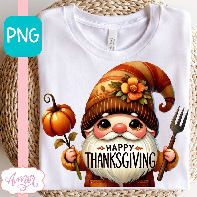 Happy Thanksgiving PNG for Sublimation | Cute Gnome PNG Sublimation Amorclipart 