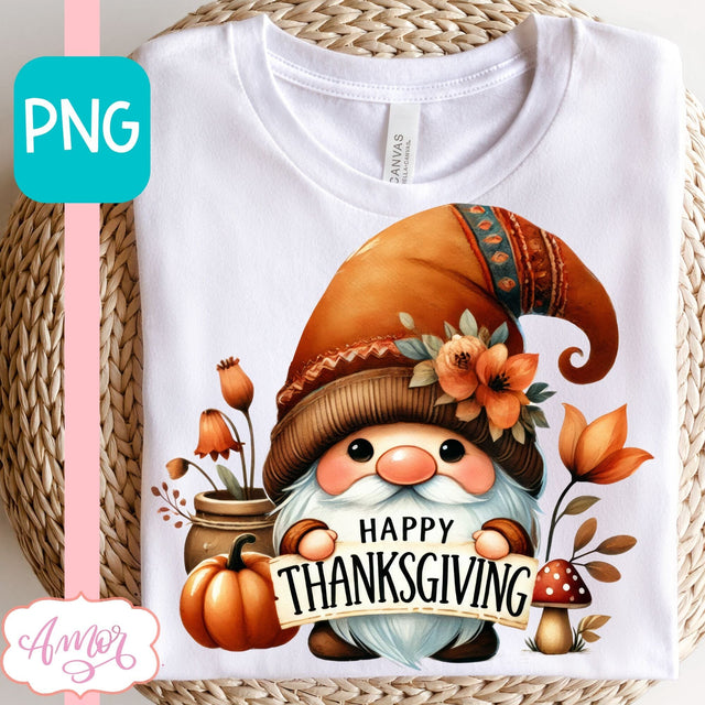 Happy Thanksgiving PNG for Sublimation | Cute Gnome PNG Sublimation Amorclipart 