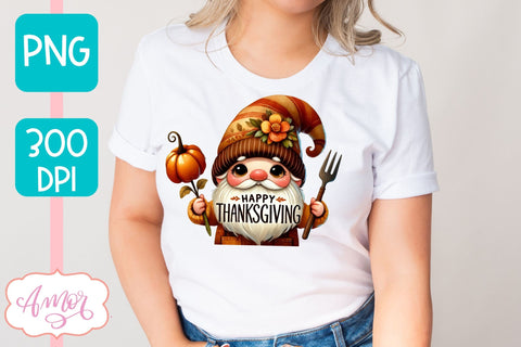 Happy Thanksgiving PNG for Sublimation | Cute Gnome PNG Sublimation Amorclipart 