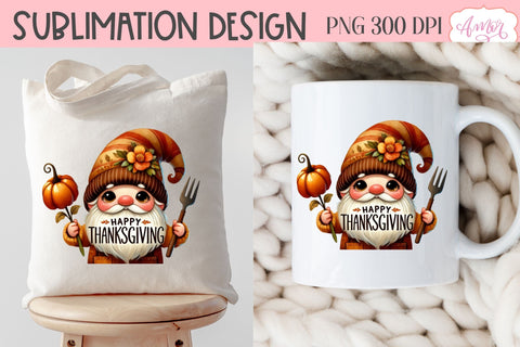 Happy Thanksgiving PNG for Sublimation | Cute Gnome PNG Sublimation Amorclipart 