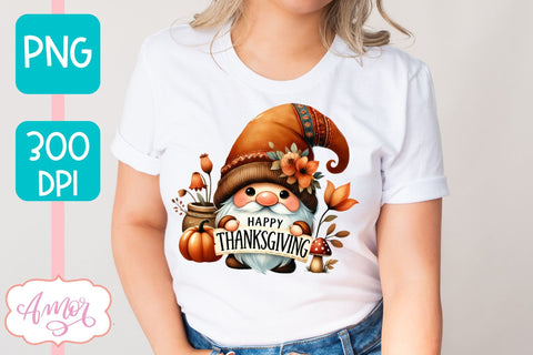 Happy Thanksgiving PNG for Sublimation | Cute Gnome PNG Sublimation Amorclipart 