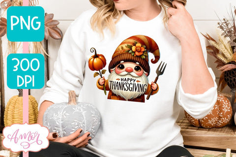 Happy Thanksgiving PNG for Sublimation | Cute Gnome PNG Sublimation Amorclipart 