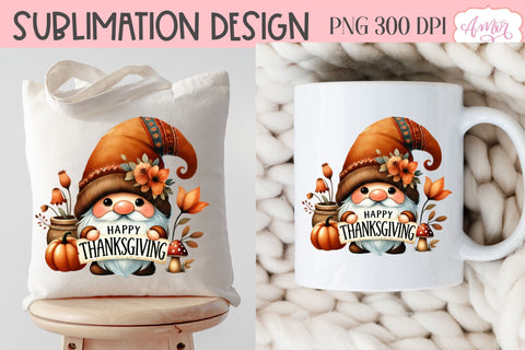 Happy Thanksgiving PNG for Sublimation | Cute Gnome PNG Sublimation Amorclipart 