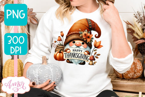 Happy Thanksgiving PNG for Sublimation | Cute Gnome PNG Sublimation Amorclipart 