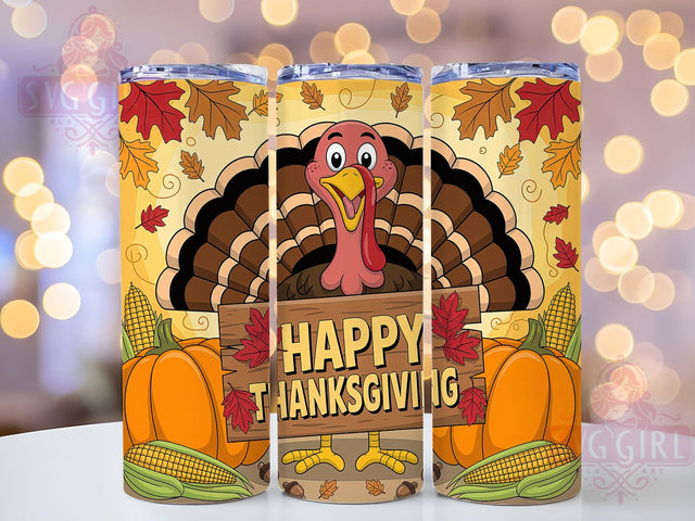Happy Thanksgiving Turkey Fall Tumbler, Happy Thanksgiving Wrap, Autumn Harvest Design, 20oz Sublimation Wrap, Rustic Fall Drinkware, Seasonal Holiday Tumbler, Festive Autumn Wrap Sublimation SvggirlplusArt 