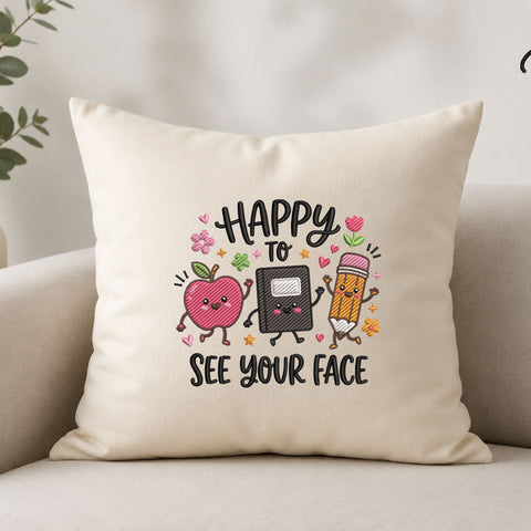 Happy to See Your Face Back to School Embroidery Design – Cute School Supplies Machine Embroidery File Embroidery/Applique DESIGNS PatternFeed8 