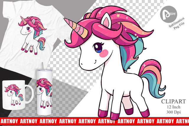 Happy Unicorn Clipart Sublimation artnoy 