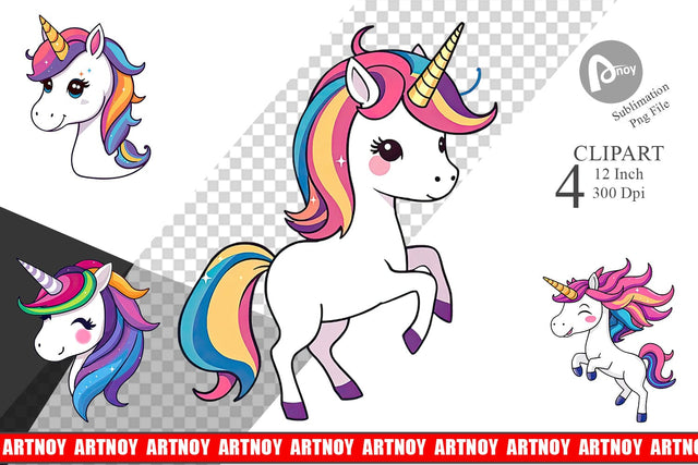 Happy Unicorn Clipart Sublimation artnoy 