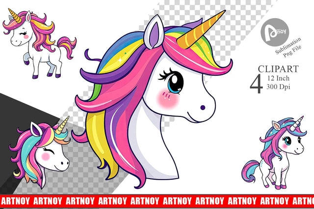 Happy Unicorn Clipart Sublimation artnoy 