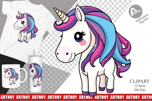 Happy Unicorn Clipart Sublimation artnoy 
