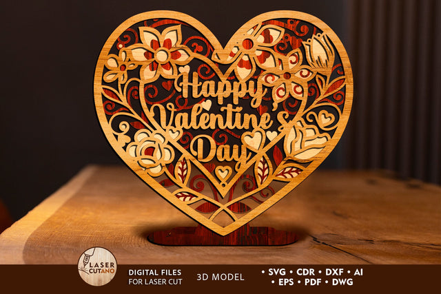 Happy Valentine's Day Heart Shaped Decoration SVG LaserCutano 