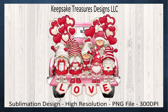 Happy Valentine's Day, Love Gnome Truck PNG, Sublimation Valentines Mug Design, Valentine Home Decor PNG, Digital Download, Valentine Cards Sublimation Keepsake Treasures Designs LLC. 