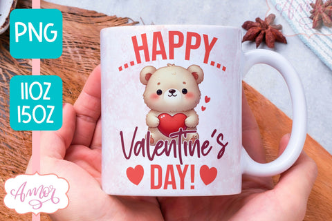 Happy Valentine's day mug wrap PNG, Cute Valentines bear PNG Sublimation Amorclipart 