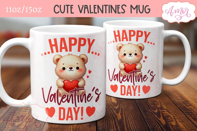 Happy Valentine's day mug wrap PNG, Cute Valentines bear PNG Sublimation Amorclipart 