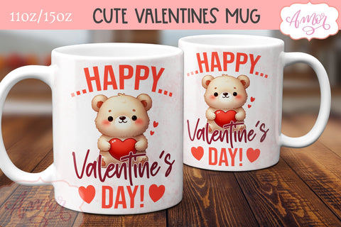 Happy Valentine's day mug wrap PNG, Cute Valentines bear PNG Sublimation Amorclipart 