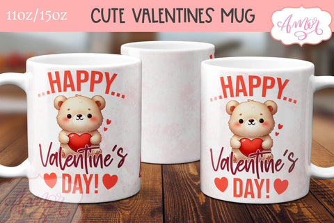 Happy Valentine's day mug wrap PNG, Cute Valentines bear PNG Sublimation Amorclipart 