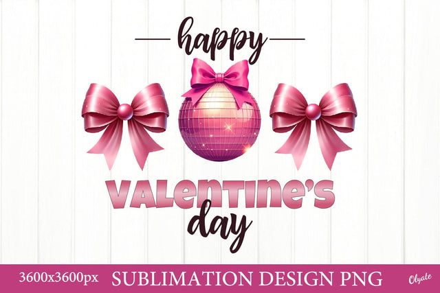 Happy Valentine’s Day Sublimation. Disco Ball with Bow PNG Sublimation Olga Terlyanskaya 