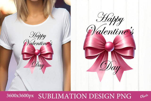 Happy Valentine’s Day Sublimation. Pink Bow PNG Sublimation Olga Terlyanskaya 