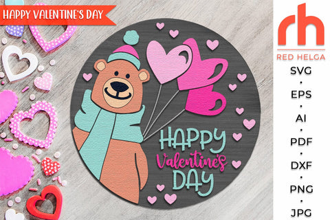 Happy Valentine’s Day SVG, Bear with Balloons Cut File SVG RedHelgaArt 