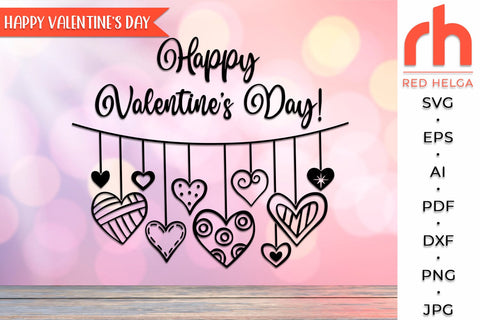 Happy Valentine’s Day SVG, Hearts on a String DXF, Hanging Ornament Cut File, February Window Decor, Valentine’s Card Vector SVG RedHelgaArt 
