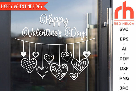 Happy Valentine’s Day SVG, Hearts on a String DXF, Hanging Ornament Cut File, February Window Decor, Valentine’s Card Vector SVG RedHelgaArt 