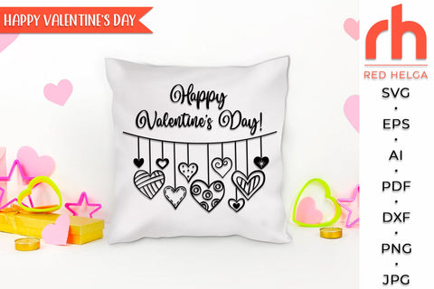 Happy Valentine’s Day SVG, Hearts on a String DXF, Hanging Ornament Cut File, February Window Decor, Valentine’s Card Vector SVG RedHelgaArt 