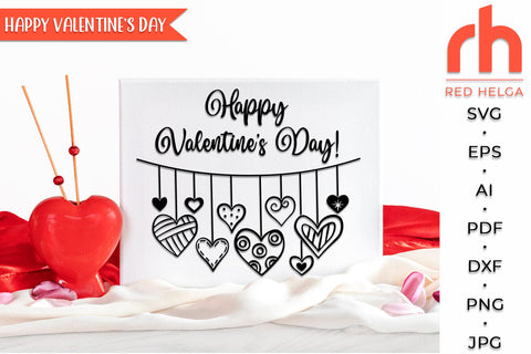 Happy Valentine’s Day SVG, Hearts on a String DXF, Hanging Ornament Cut File, February Window Decor, Valentine’s Card Vector SVG RedHelgaArt 