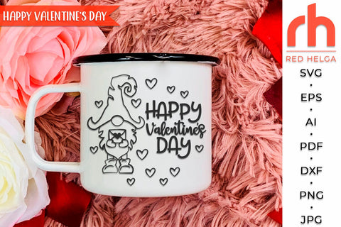 Happy Valentine’s Day SVG, Valentine’s Shirt Cut File, February Window Decor DXF, Holiday Design Vector, Gnome with a Love Letter Outline SVG RedHelgaArt 
