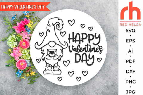 Happy Valentine’s Day SVG, Valentine’s Shirt Cut File, February Window Decor DXF, Holiday Design Vector, Gnome with a Love Letter Outline SVG RedHelgaArt 