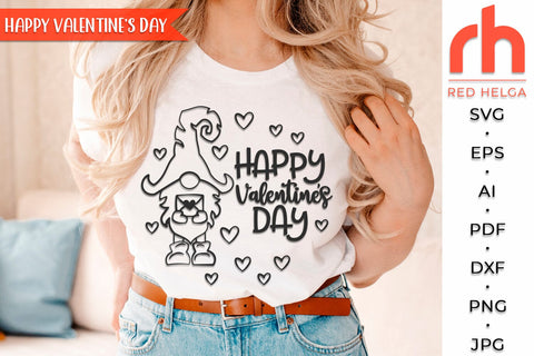 Happy Valentine’s Day SVG, Valentine’s Shirt Cut File, February Window Decor DXF, Holiday Design Vector, Gnome with a Love Letter Outline SVG RedHelgaArt 